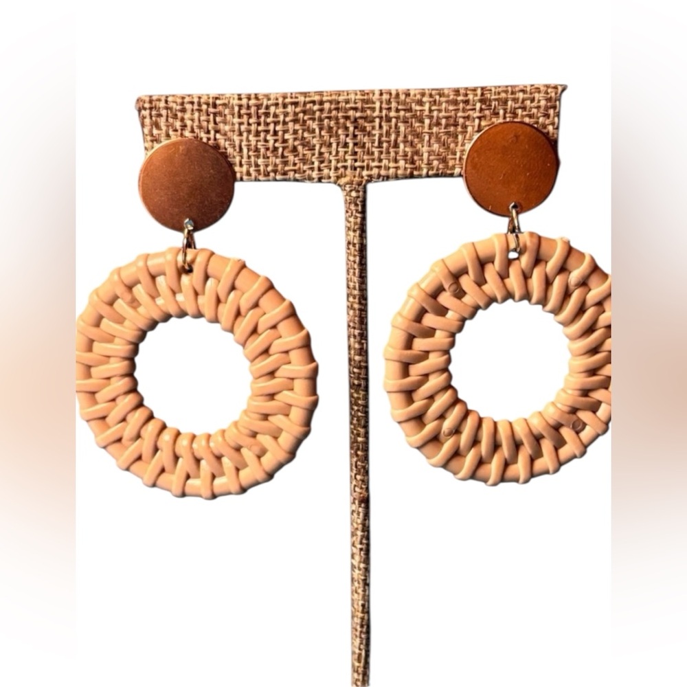 Boho Woven Circular Faux Rattan Hoop Drop Stud Earrings NEW! Buy 2 Get 1 FREE